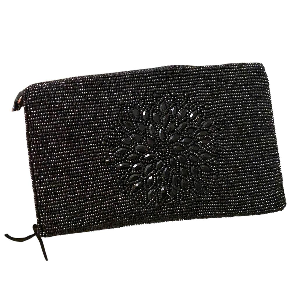 Bamboo Trading Company Cell Phone or Club Bag Black Beaded Cocktail Party Purse